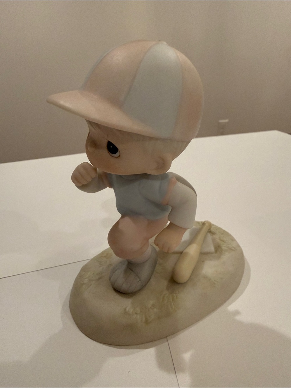 Precious Moments Porcelain Baseball Boy in Pale Pink and Light Blue